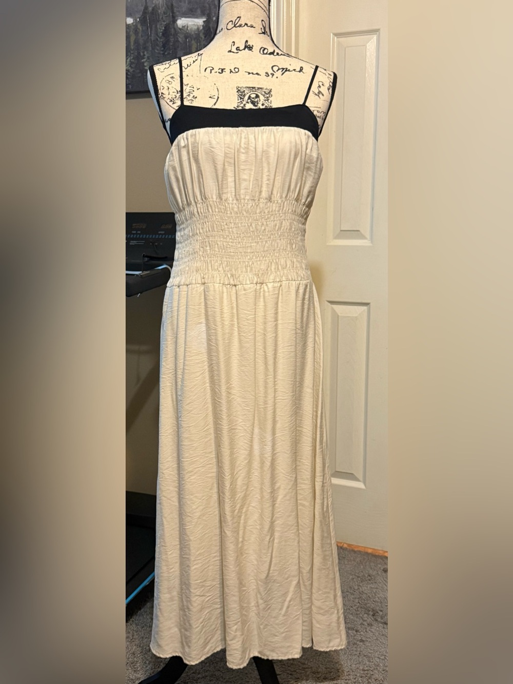 Women's Cream Smocked Waist Maxi Dress